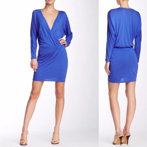 Haute Hippie Cobalt Blue Wrap Effect Modal Mini Dress Faux Wrap Draped - Picture 1 of 6